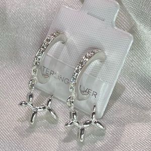 .925 Sterling silver, Ballon dog pendant, Stud hoop earrings with zirconia.